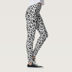 Svart/vit leopard Skriv ut bildtexter Leggings