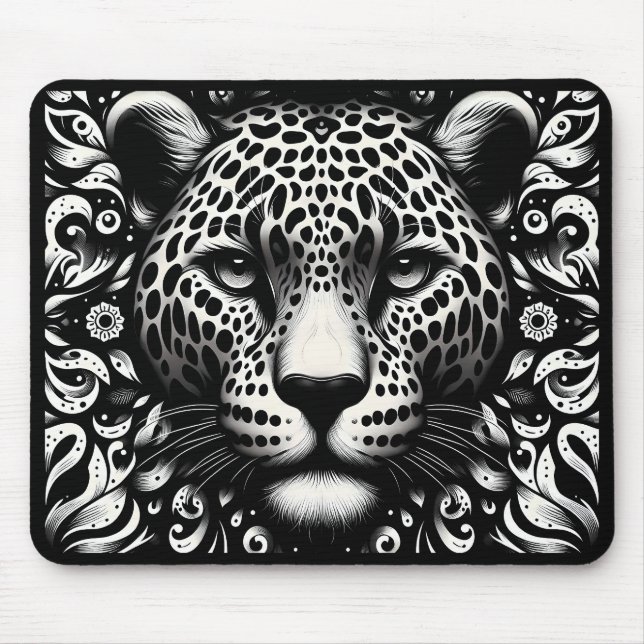 Svart & Vit Leopards Musmatta (Framsidan)
