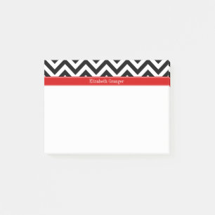 Svart Vit LG Chevron Röd Namn Monogram Post-it Block