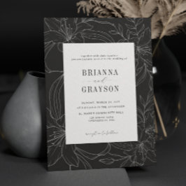 Svart Vit Lilja Blomma Rustikalt Elegant Bröllop Inbjudningar