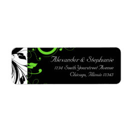 Svart/vit/limgrön, fet Swirl Bröllop Returadress Etikett
