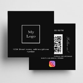 Svart vit logo QR-kod Instagram följ oss Fyrkantigt Visitkort