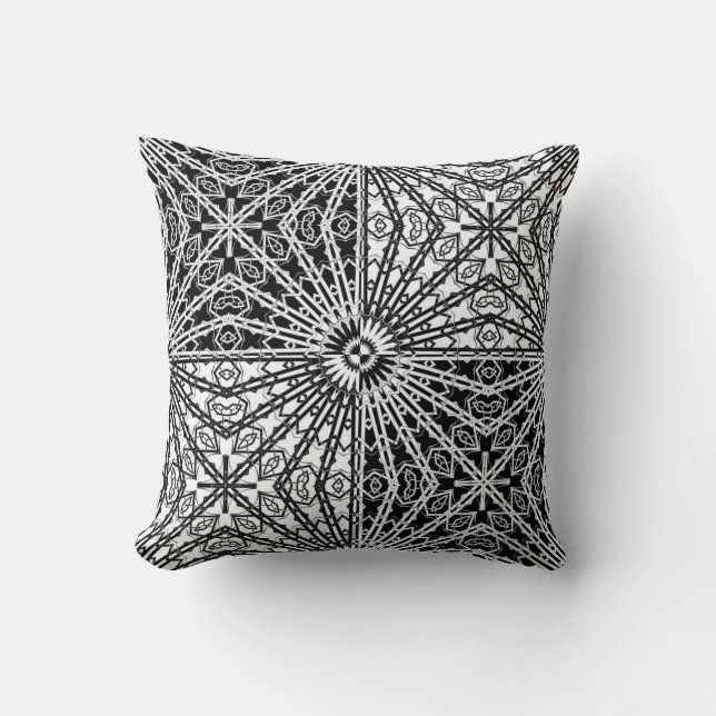Svart & Vit Looking Glass Mandala 2 Kudde (Framsida)
