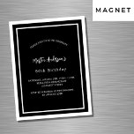 Svart vit lyx från födelsedagen magnetisk inbjudningskort<br><div class="desc">En modern,  elegant magnetisk inbjudan. En svart bakgrund som dekoreras med vitt ramar. Anpassa och lägg till namn och detaljer. Vit text.</div>