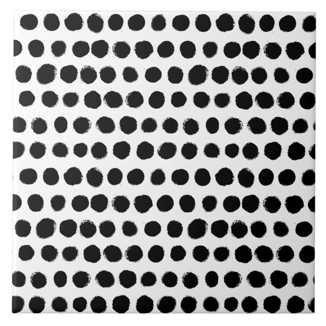 Svart & vit målad polka dots kakelplatta (Framsidan)