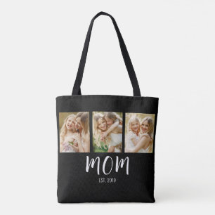 Svart Vit Mamma Etablerad Skript 3 Foto Elegant Tygkasse