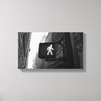 Svart Vit Manhattan New York Gå Signal Canvastryck