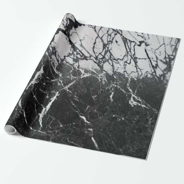 Svart & Vit Marmor Modern Glamour Trendig Fest Presentpapper (Utrullad)
