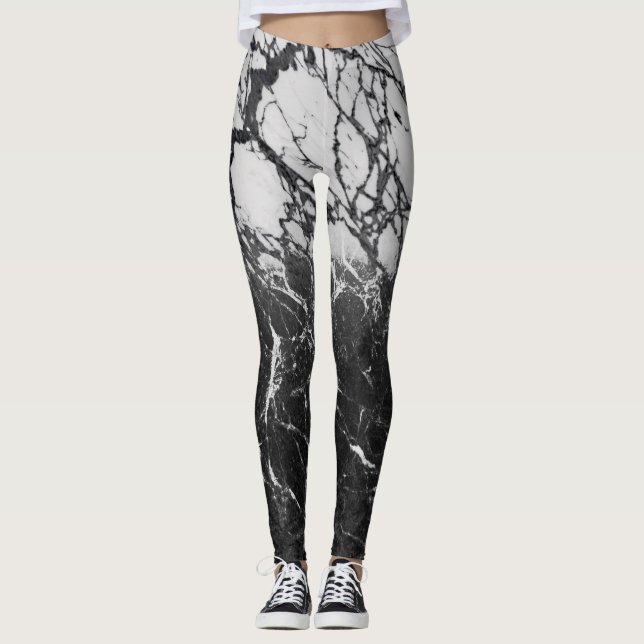 Svart & Vit Marmor Modern Glamour Trendig Leggings (Framsida)