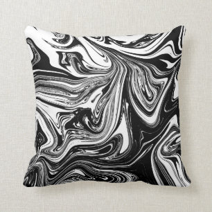 Svart Vit Marmor Virvel Elegant Chic Trendig Kudde