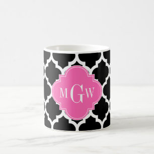 Svart Vit Marockansk #5 Het Rosa #2 Namn Monogram Kaffemugg