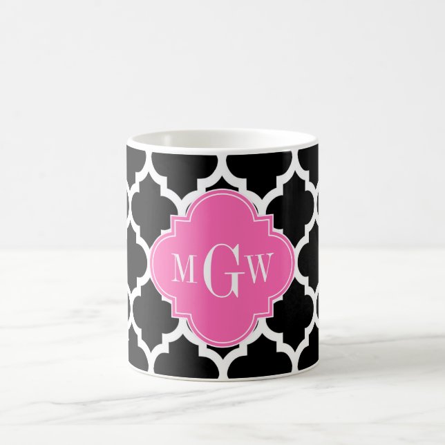 Svart Vit Marockansk #5 Het Rosa #2 Namn Monogram Kaffemugg (Center)