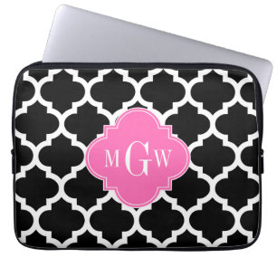 Svart Vit Marockansk #5 Het Rosa #2 Namn Monogram Laptop Sleeve