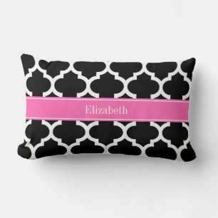 Svart Vit Marockansk #5 Het Rosa #2 Namn Monogram Lumbarkudde