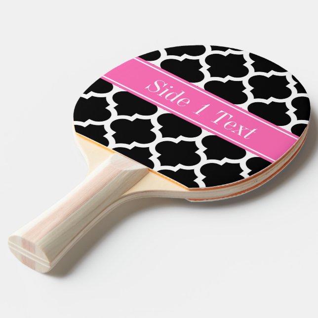 Svart Vit Marockansk #5 Het Rosa #2 Namn Monogram Pingisracket (Frontvinkel)