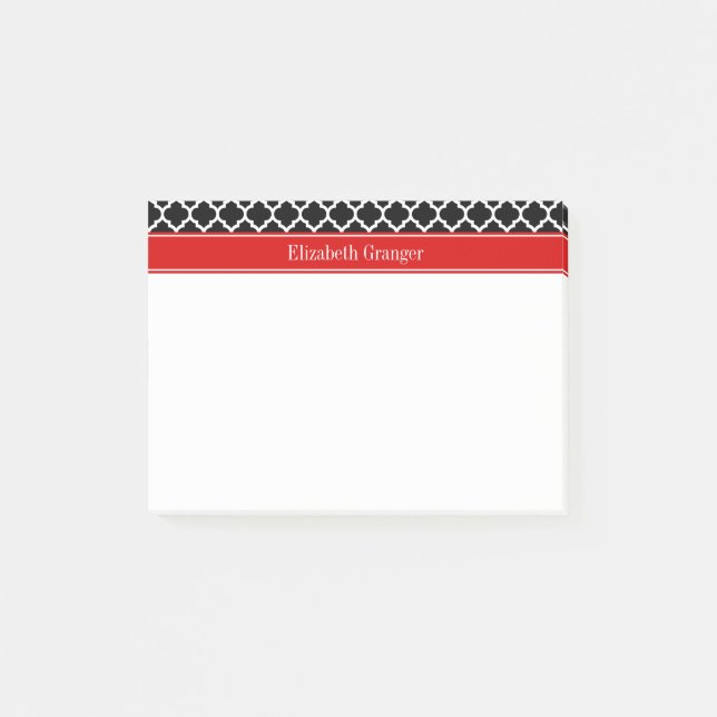 Svart Vit Marockansk #5 Röd Namn Monogram Post-it Block (Framsida)