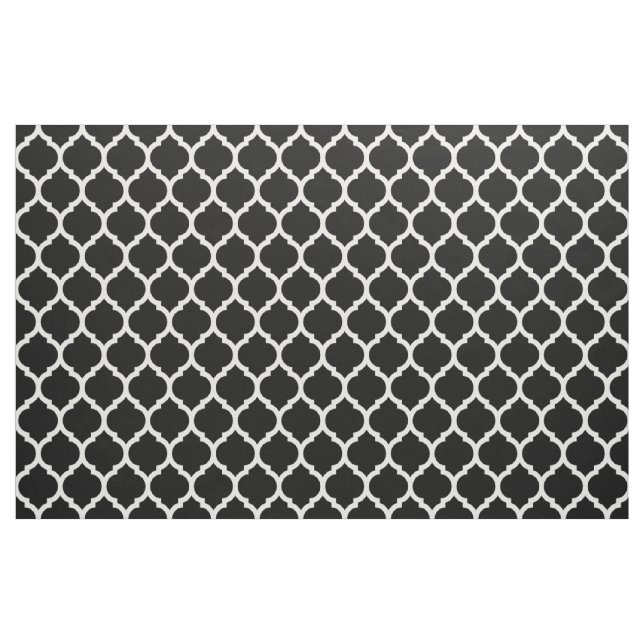 Svart Vit Marockansk gitter Fyrklöver Mönster Tyg (Fat Quarter)