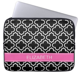 Svart vit marockansk namnMonogram för shock rosa Laptop Sleeve