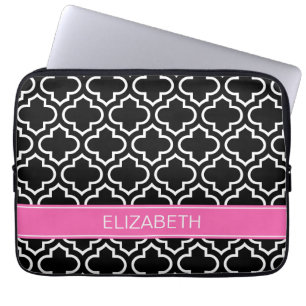Svart vit marockansk namnMonogram för shock rosa Laptop Sleeve