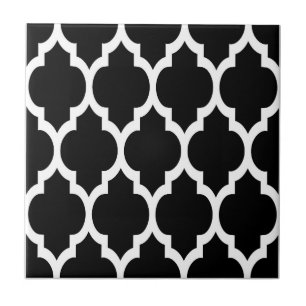 Svart Vit Marockansk Quatrefoil Mönster #4 Kakelplatta