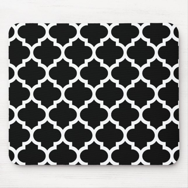 Svart Vit Marockansk Quatrefoil Mönster #5 Musmatta (Framsidan)