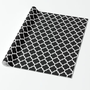 Svart Vit Marockansk Quatrefoil Mönster #5 Presentpapper