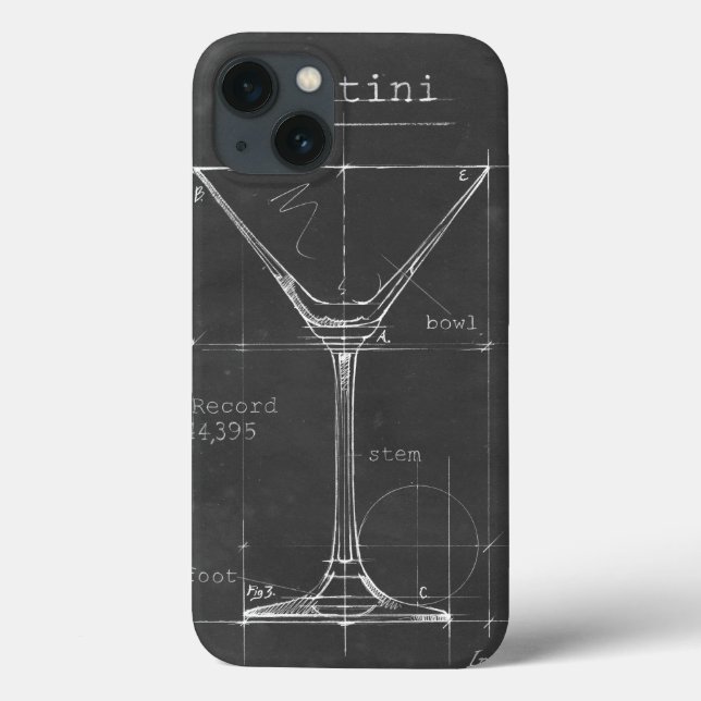 Svart & Vit Martini Glas Ritning (Baksida)