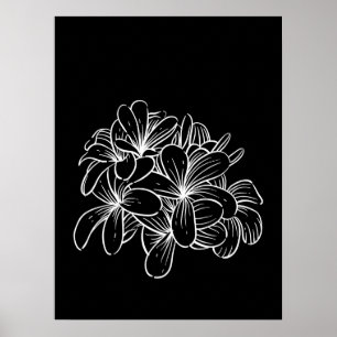 Svart vit med enkel minimal Blommigt Line Art Flow Poster