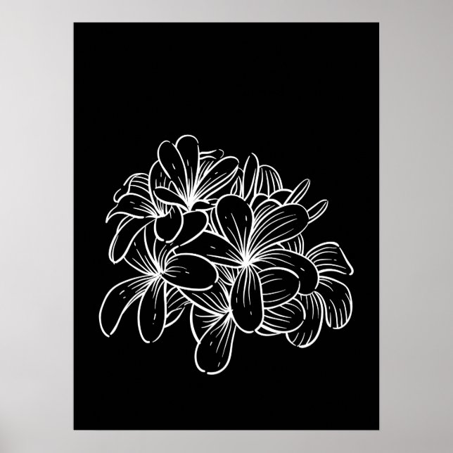 Svart vit med enkel minimal Blommigt Line Art Flow Poster (Framsidan)