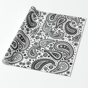 Svart & vit Mehendi Paisley som slår in papper Presentpapper