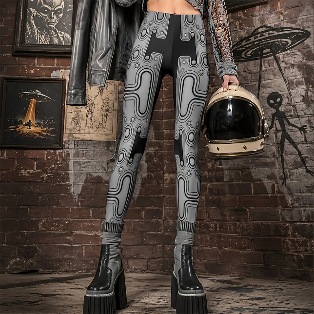 Svart & Vit Mekanisk Android Futuristisk Robot Leggings (Skapare uppladdad)