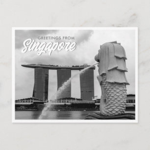 Svart & Vit Merlion Hälsningar från Singapore Vykort