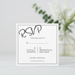 Svart & Vit Minimal Fyrkantig Bröllops-RSVP Kort