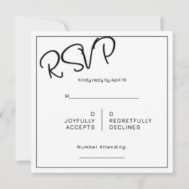 Svart & Vit Minimal Fyrkantig Bröllops-RSVP Kort