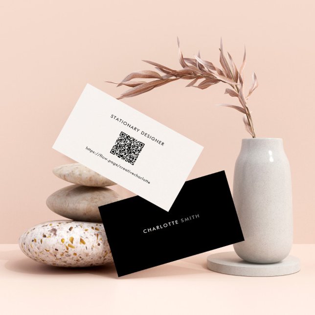 Svart & Vit Minimal Professionell QR-kod Visitkort (Skapare uppladdad)