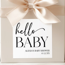 Svart Vit Minimalist Hej Bebis Baby Shower