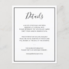 Svart & Vit Minimalistisk Bröllopsdetaljkort 01 Tilläggskort
