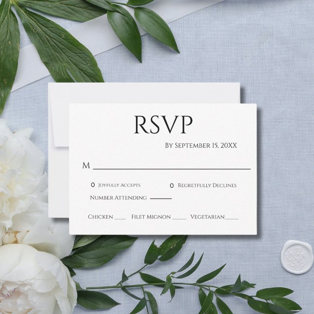 Svart Vit Minimalistisk Enkel Modern Bröllop   OSA Kort (Black White Modern Minimalist Wedding RSVP card. Simple and Elegant)