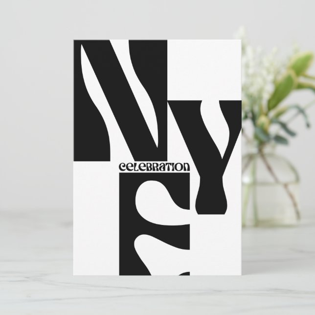 Svart & Vit Minimalistisk Enkel Retro Nyårsfirande Inbjudningar (Stående Fram)