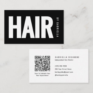 Svart Vit Minimalistisk Frisör QR-kod Visitkort