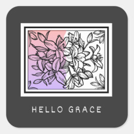 Svart vit, minimalistisk Hej Grace Sticker Fyrkantigt Klistermärke