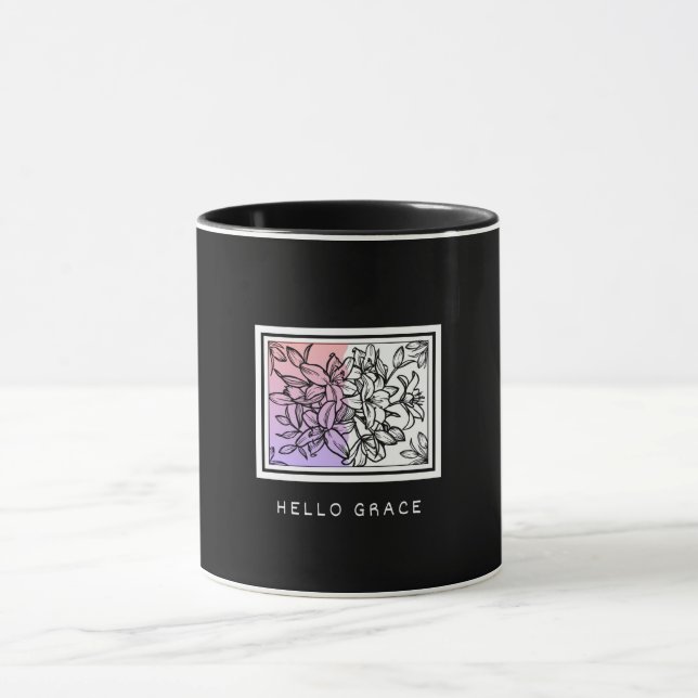 Svart Vit Minimalistisk Hello Grace Mugg (Center)
