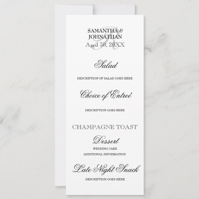 Svart vit minimalistisk meny DIY bröllop middag Inbjudningar (Framsida)