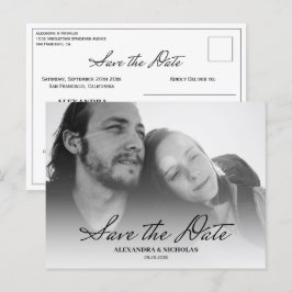 Svart Vit Minimalistisk Modern Spara Datum Foto Meddelande Vykort