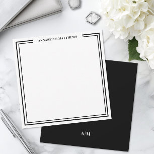 Svart Vit Minimalistisk Monogram Fyrkant Anteckningskort