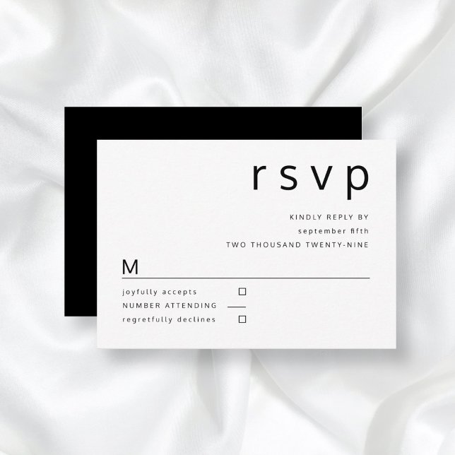 Svart Vit Minimalistisk Typografi Bröllop OSA Kort (Skapare uppladdad)