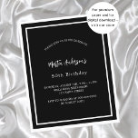 Svart vit minsta budgetinbjudan från födelsedagen<br><div class="desc">En modern elegant och inbjudan. En svart bakgrund som dekoreras med vitt ramar. Anpassa och lägg till namn och detaljer. Vit text. 1 lakan = 1 inbjudan tryckt kant till kant.</div>