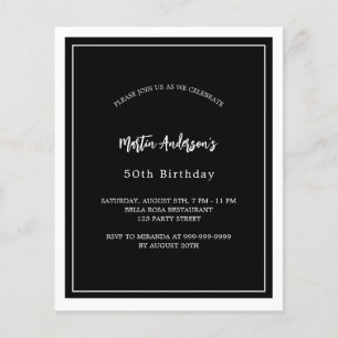 Svart vit minsta budgetinbjudan från födelsedagen flygblad