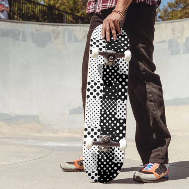 Svart Vit Mode Prickar Stil Design  Mini Skateboard Bräda 18,5 Cm (Skapare uppladdad)