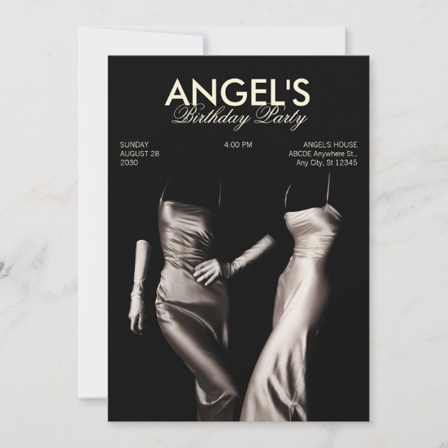 SVART VIT MODE SILKESKLÄNNING GLAMOUR ESTETIK  INBJUDNINGAR (Framsida)